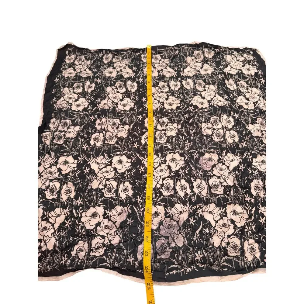 VERA NEUMANN Black & White Floral Square Scarf Flowers Leaves